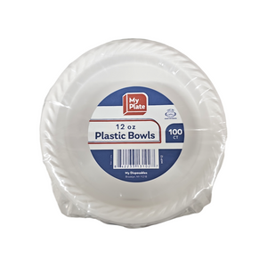 12 Oz White Plastic Bowls 100 Pack