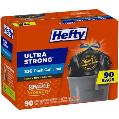 Hefty, Ultra Strong Drawstring Trash Bags, Unscented (33 gal., 90 ct.)