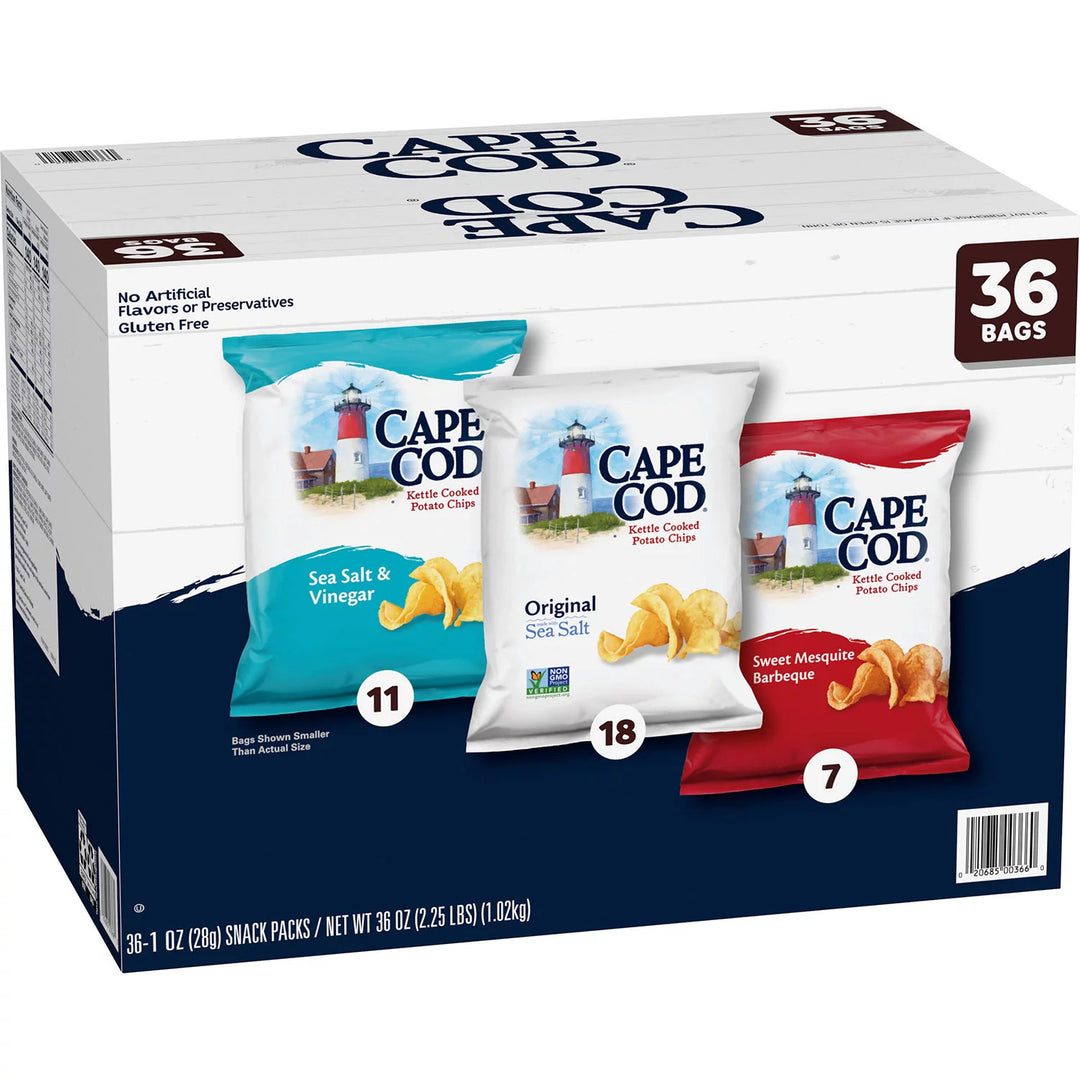 Cape Cod Kettle Cooked Potato Chips Variety Pack, 36-count