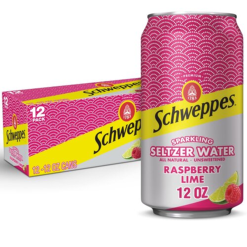 CASE Can, Schweppes Sparkling Seltzer Water Raspberry Lime 12 Oz 12pk