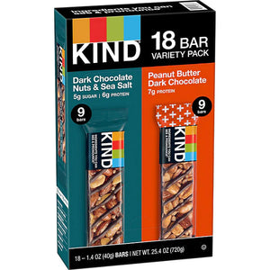 Kind Nut Bar, Dark Chocolate Nuts & Sea Salt, Peanut Butter Dark Chocolate 18 Bar Variety Pack