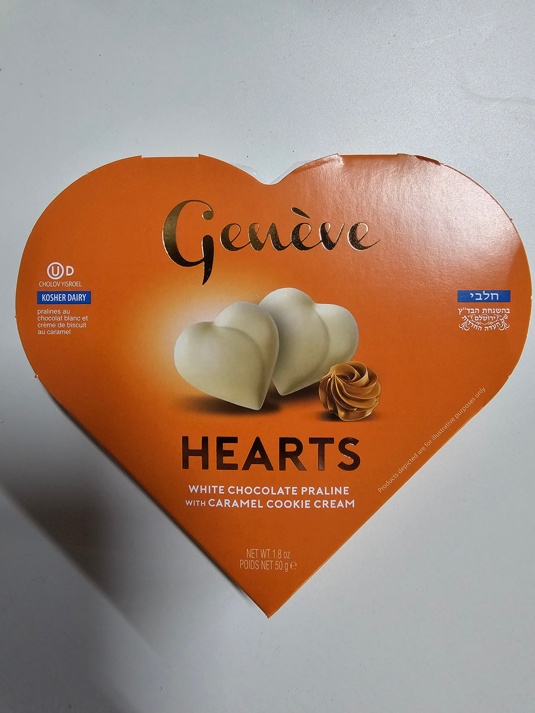Geneve, Hearts White Chocolate Praline With Caramel Cookie Cream 1.8 Oz