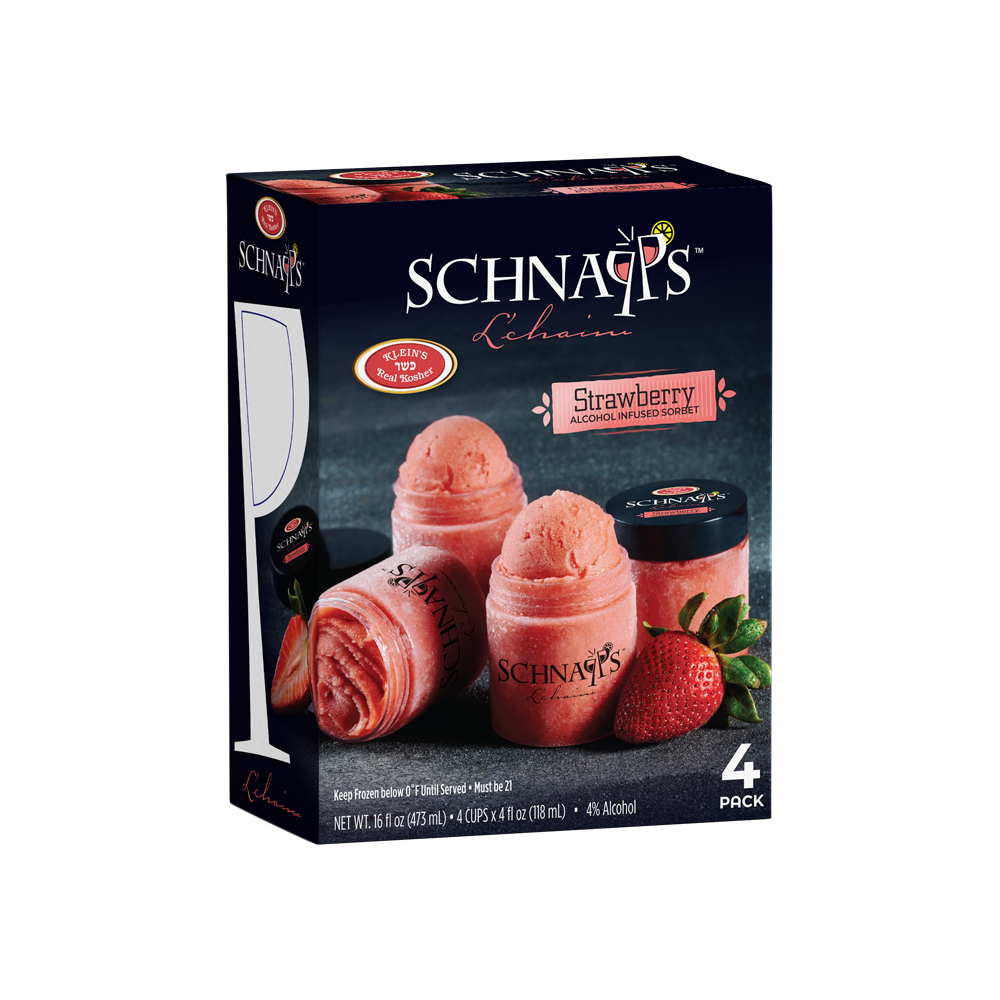 Klein's, Schnapps Strawberry 4% Alcohol Infused Sorbet 4 x 4 Oz