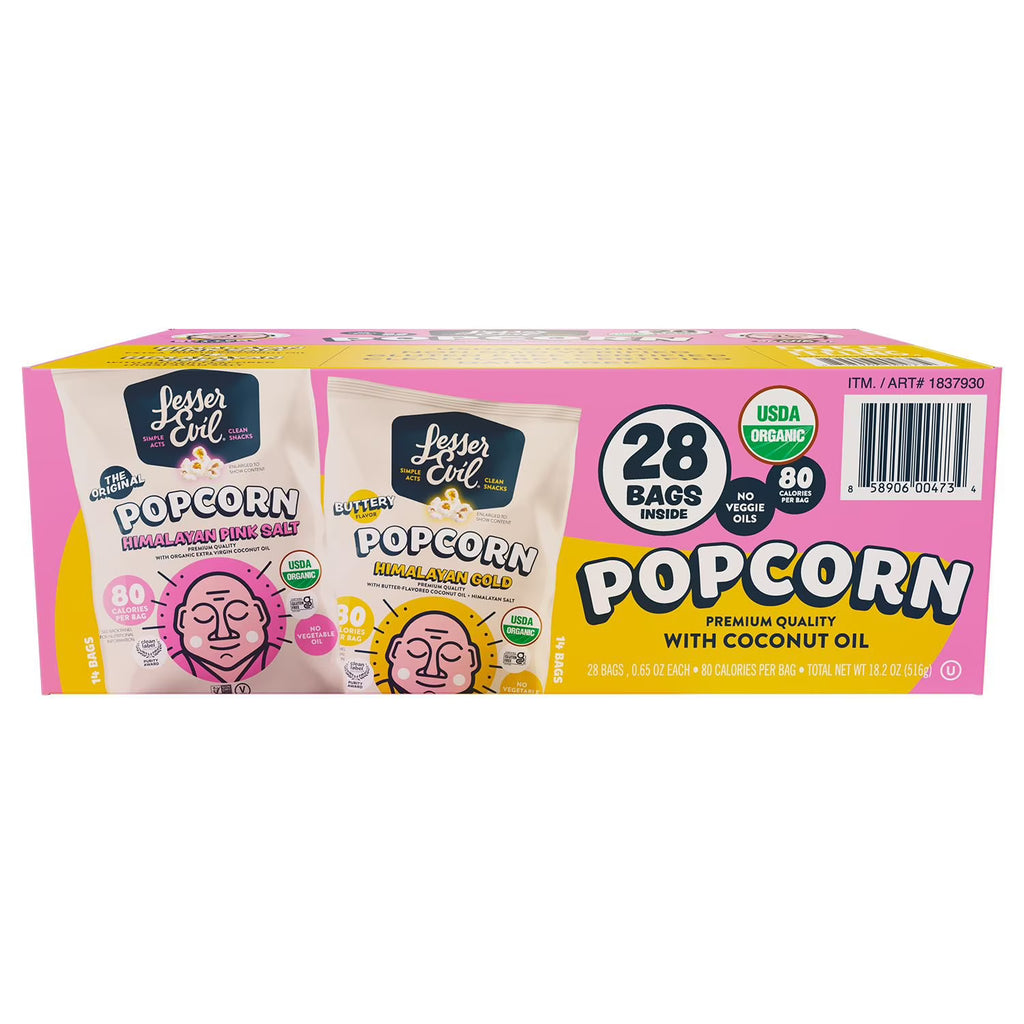 Lesser Evil Premium Popcorn Variety Pack, 0.65 oz., 28 pk