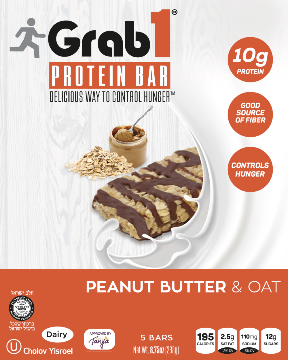 Grab1 Protein Bar Peanut Butter & Oat 8.75oz