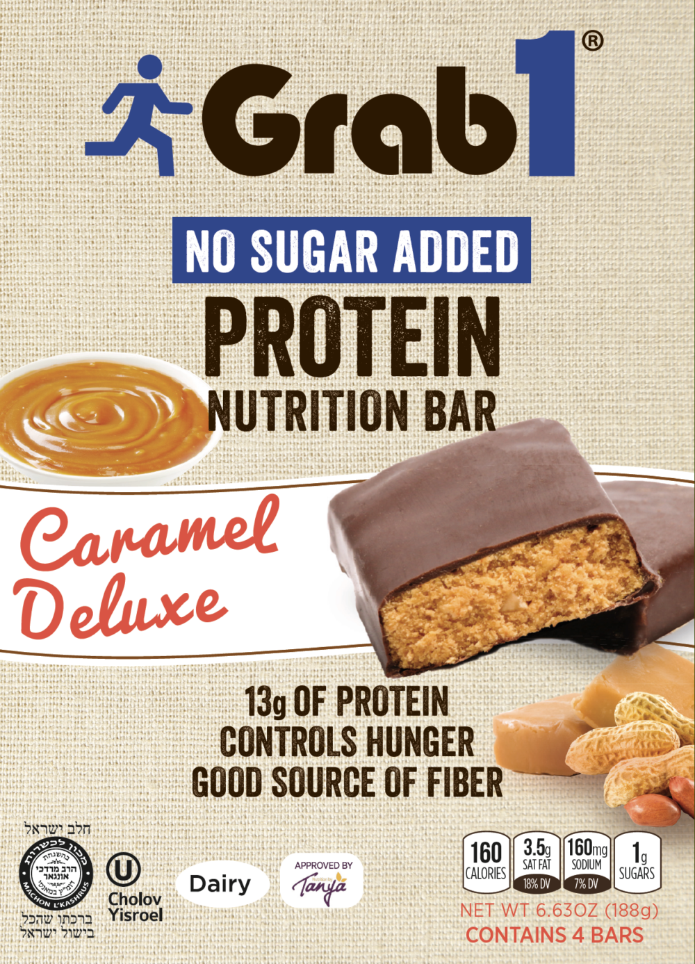 Grab1 Protein Bar No Sugar Added Caramel Deluxe 6.63 Oz