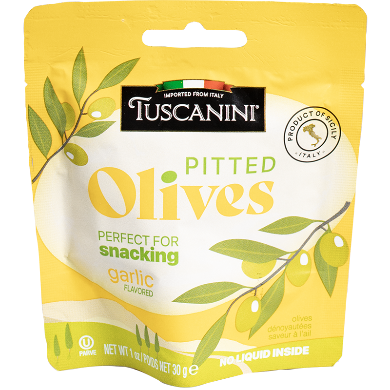 Tuscanini, Pouch Olives Pitted Garlic (1.06 oz)