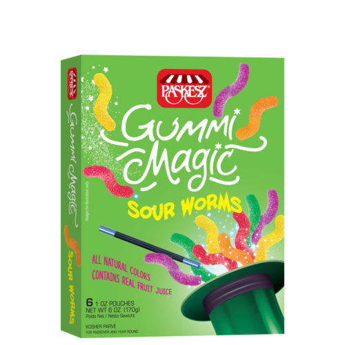 Paskesz, Gummi Magic Sour Worms Box 6 Oz