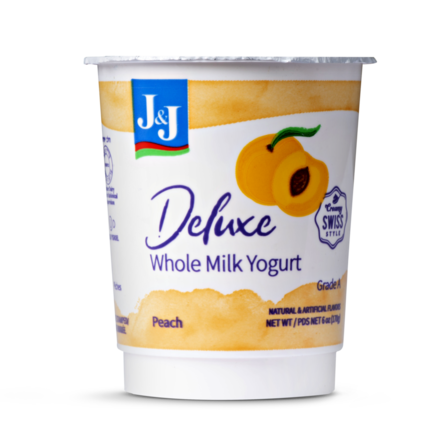 J&J, Deluxe Whole Milk Peach Yogurt 6 Oz