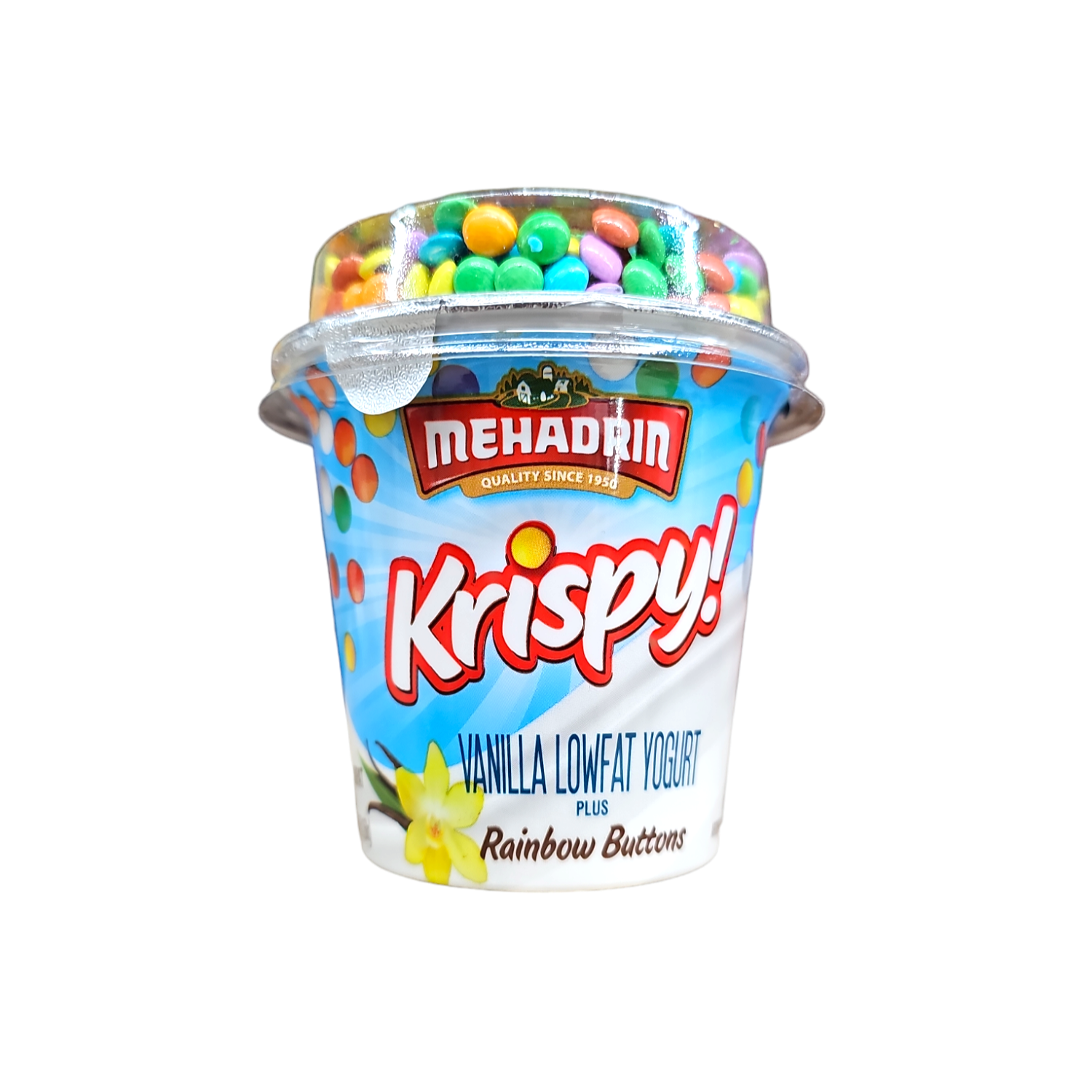Mehadrin, Krispy! Vanilla Lowfat Yogurt Plus Rainbow Buttons 5.3 Oz ...