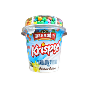 Mehadrin, Krispy! Vanilla Lowfat Yogurt Plus Rainbow Buttons 5.3 Oz