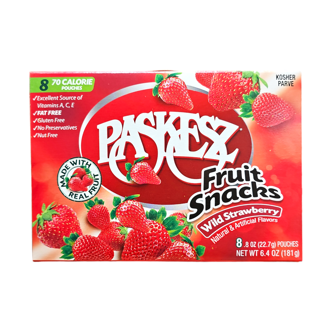 Paskesz, Fruit Snacks Wild Strawberry 8 Pouches 6.4 Oz