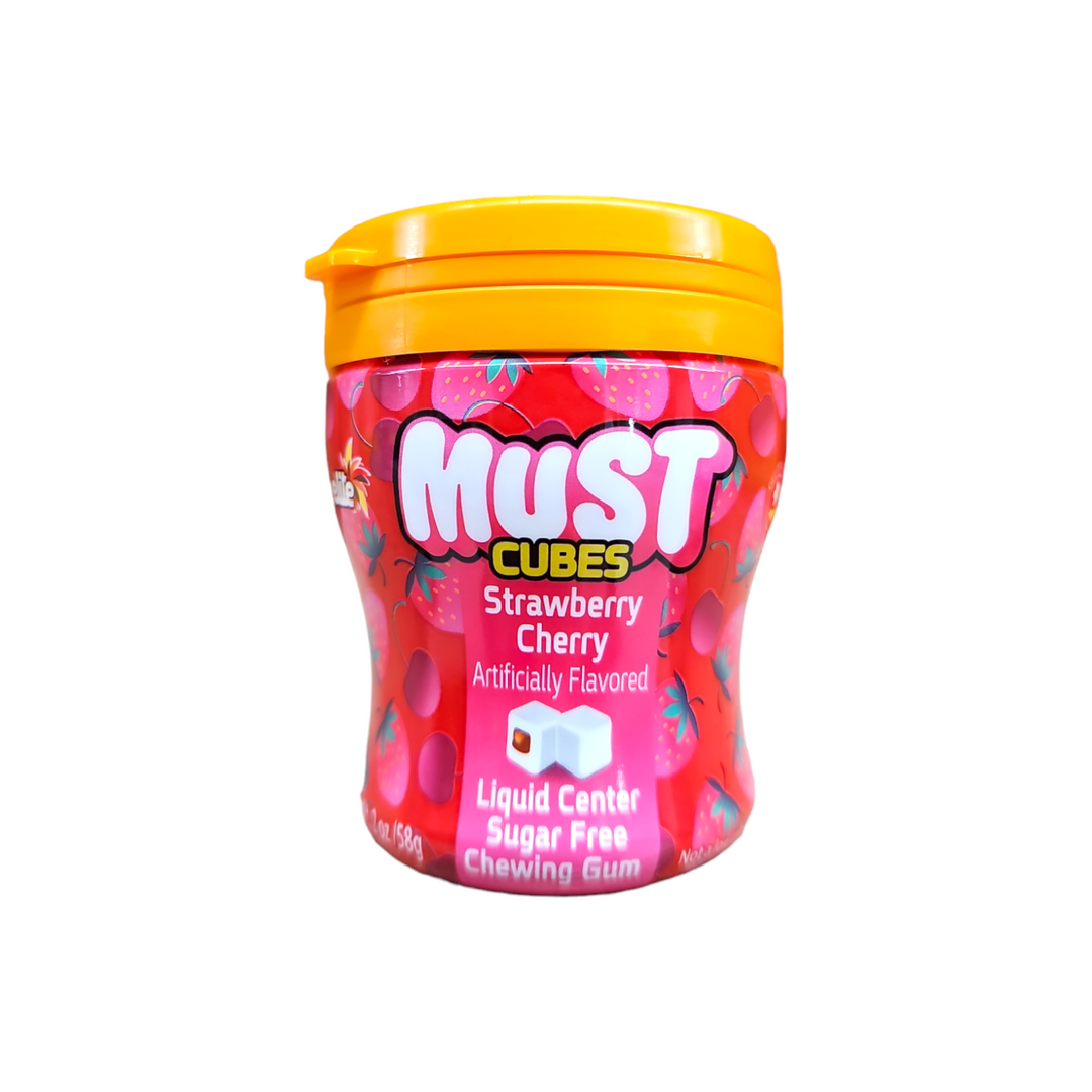 Elite, Must Cubes Strawberry Cherry Liquid Center Sugar Free Gum 2 Oz