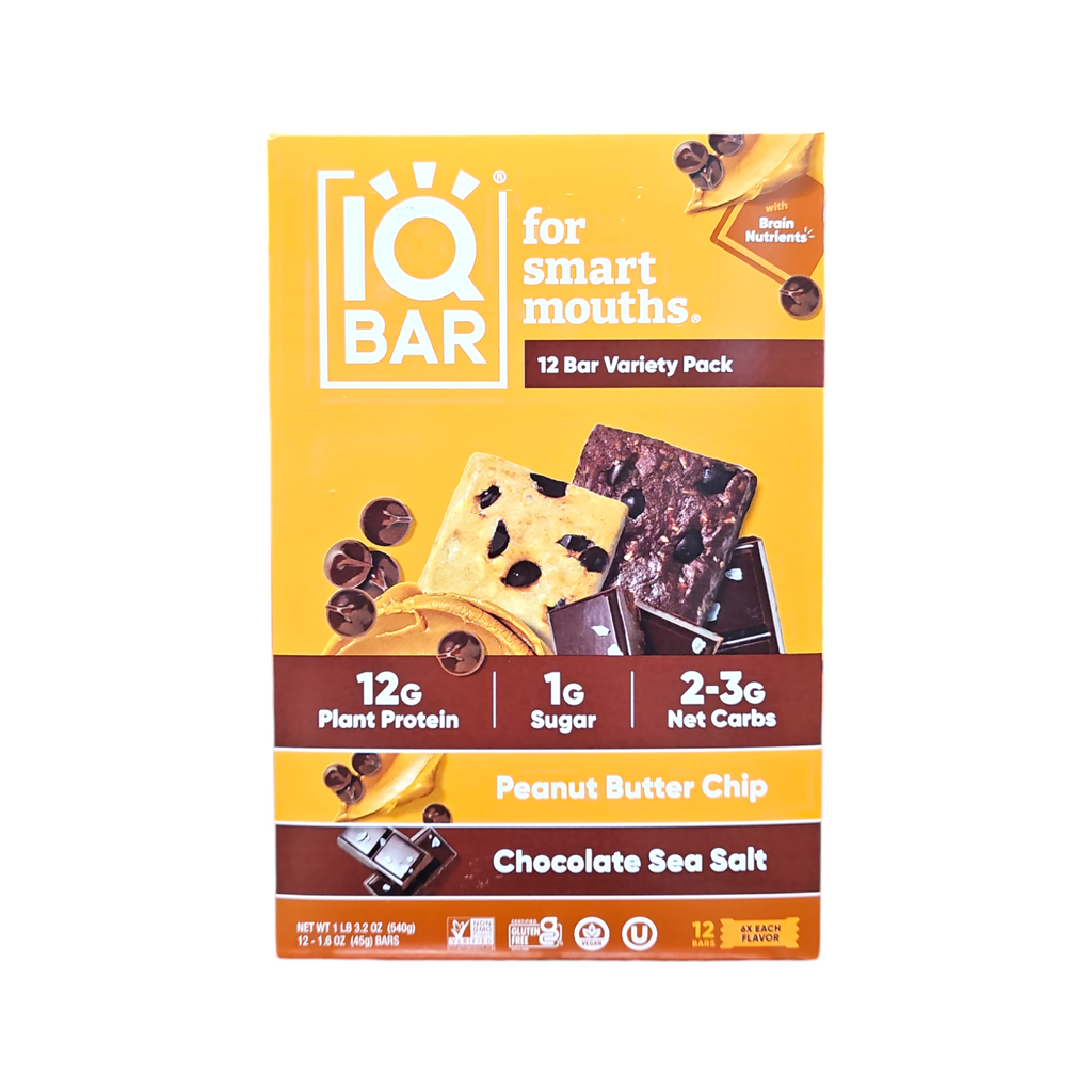 IQBAR, Plant Protein Bars Chocolate Sea Salt Peanut and Butter Chip Variety Pack, 12 Bars