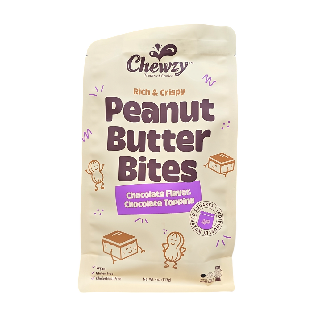 Chewzy, Rich & Crispy Peanut Butter Bites Chocolate Flavor, Chocolate Topping 4 Oz