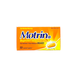 Motrin IB, Ibuprofen 200mg Tablets for Pain & Fever Relief, 50 Coated Caplets