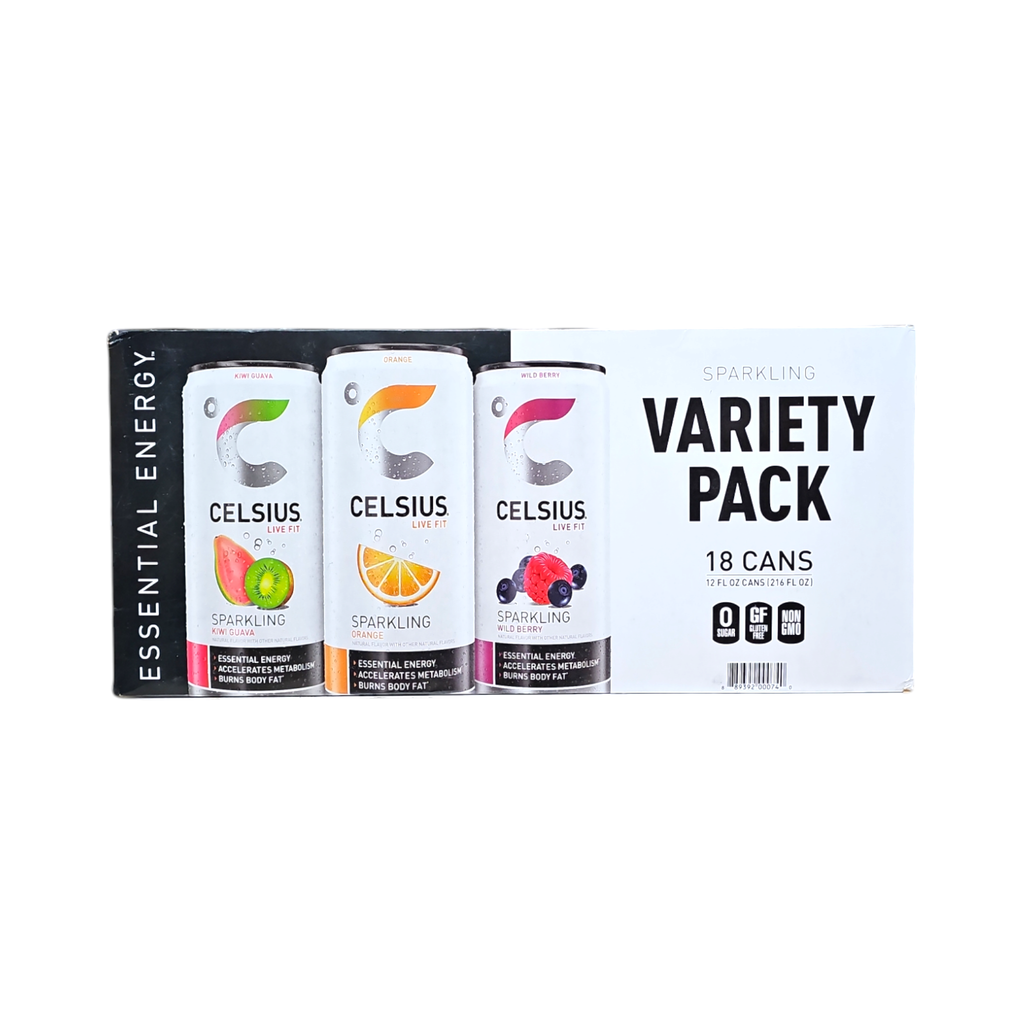 Can Celsius, Sparkling Variety Pack Kiwi Guava, Orange, Watermelon 18 Pack