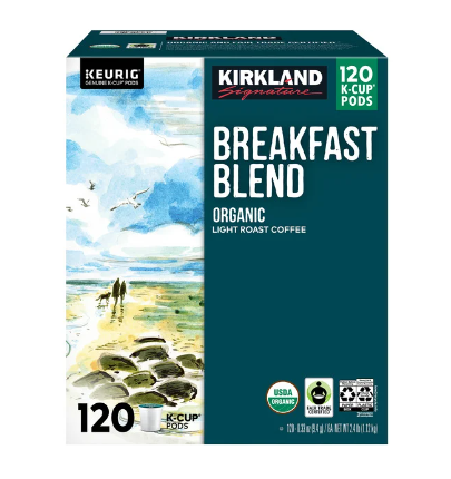 Kirkland Signature Organic Breakfast Blend Coffee, Light, Keurig K-Cup Pods, 120 ct