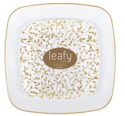 Leaf Square Organic Combo Plates 7.25″ & 10″ Gold/White (32 Count)