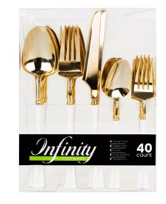 Infinity Flatware White/Gold Combo (40 Count)