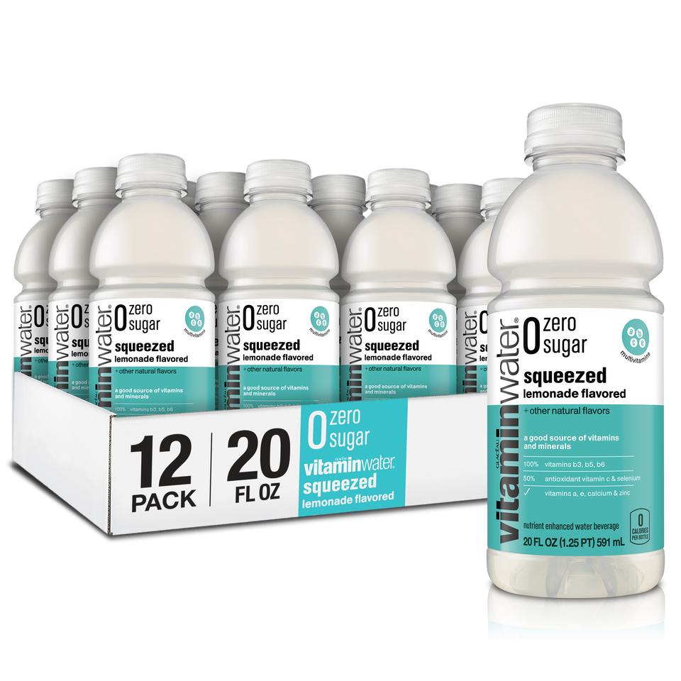 CASE Glacau, Vitamin Water Zero Sugar Squeezed Lemonade Flavored 20 Oz 12pk