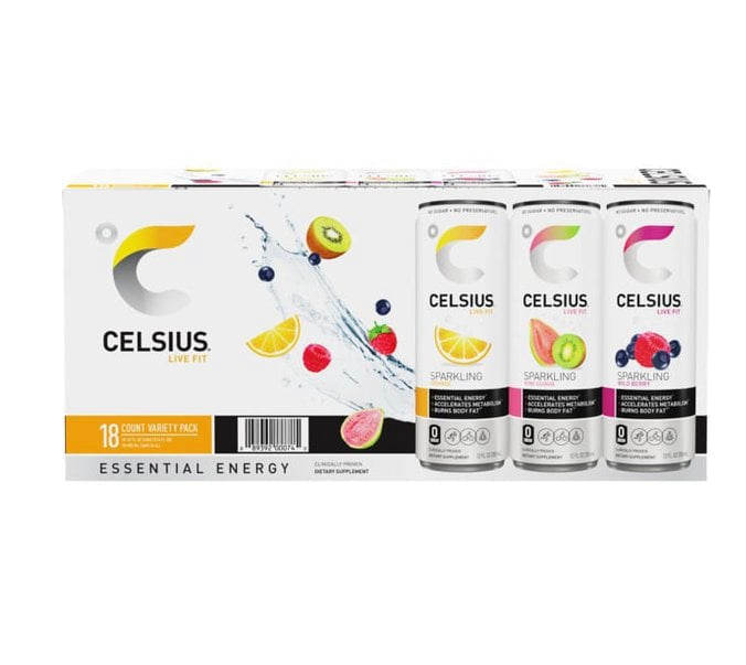 Celsius Live Fit Sparkling Fitness Drink, Variety Pack, 18 × 12 fl oz