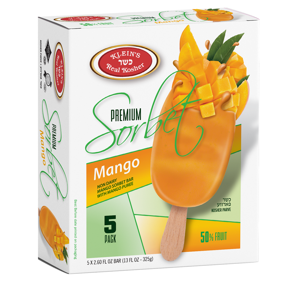 Klein's Ice Cream, Premium Sorbet Mango Bar 5 X 2.60 Oz