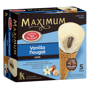 Klein's Ice Cream, Maximum Vanilla Nougat Cone 5 x 4.06 Oz