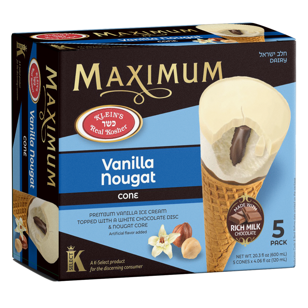 Klein's Ice Cream, Maximum Vanilla Nougat Cone 5 x 4.06 Oz