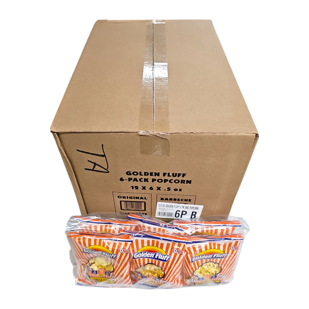 CASE Golden Fluff, 6 Pack Barbecue Flavored Popcorn 3 Oz 12pk