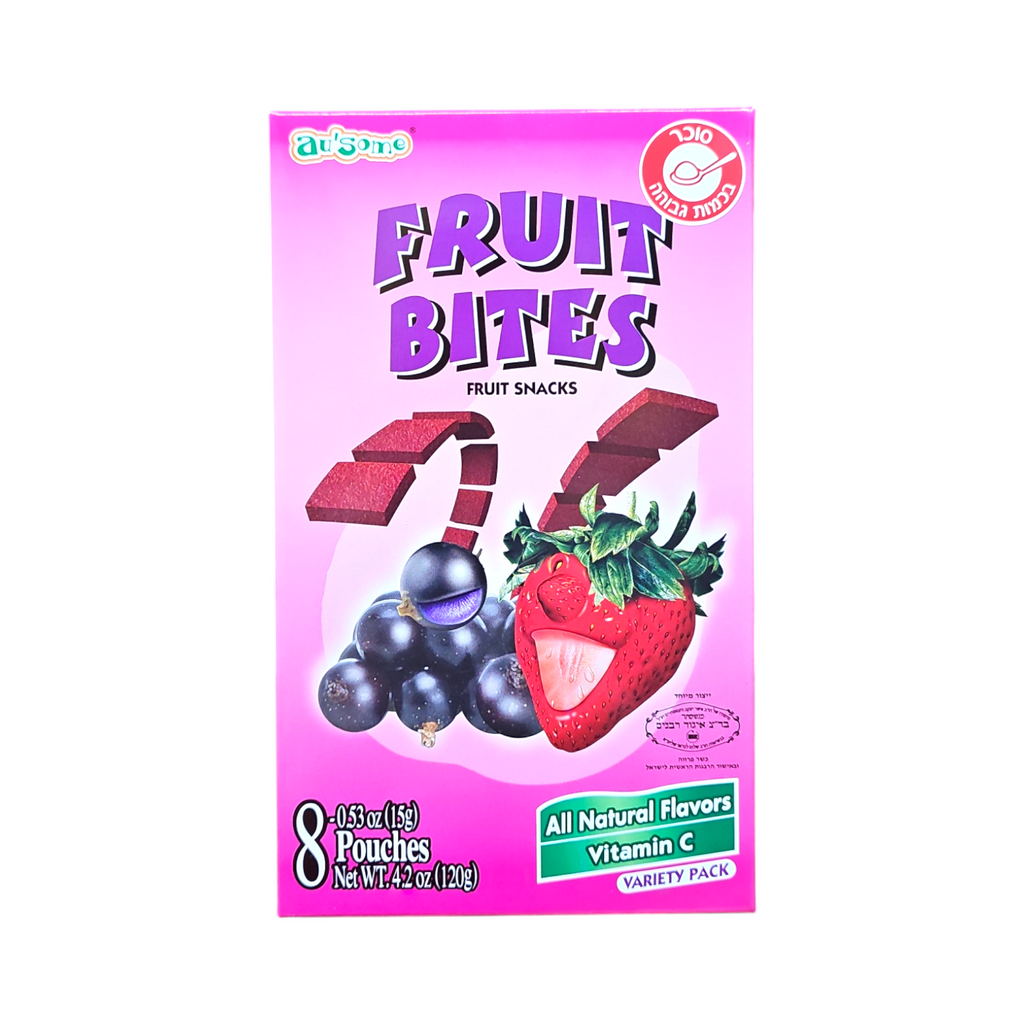 Au'some, Fruit Bites Fruit Snacks, Strawberry, Blackcurrant 8 Pouches