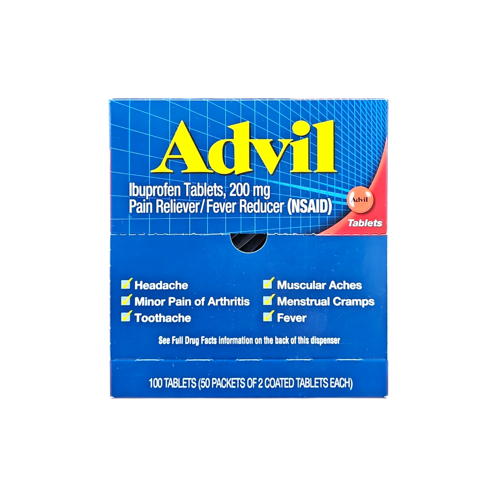 Advil, Convenient Take-Along Packs, Ibuprofen 200mg Tablets for Pain & Fever Relief, 100 Coated Caplets
